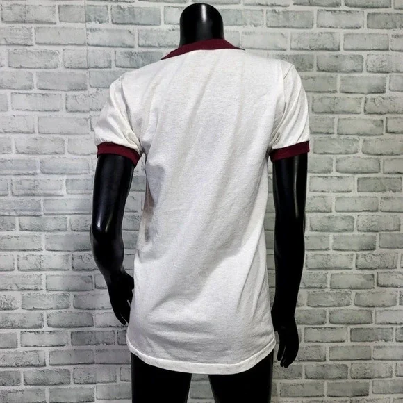 Vintage 80s Champion Size M Harvard University Single Stitch Ringer Short Sleeve - Picture 6 of 8